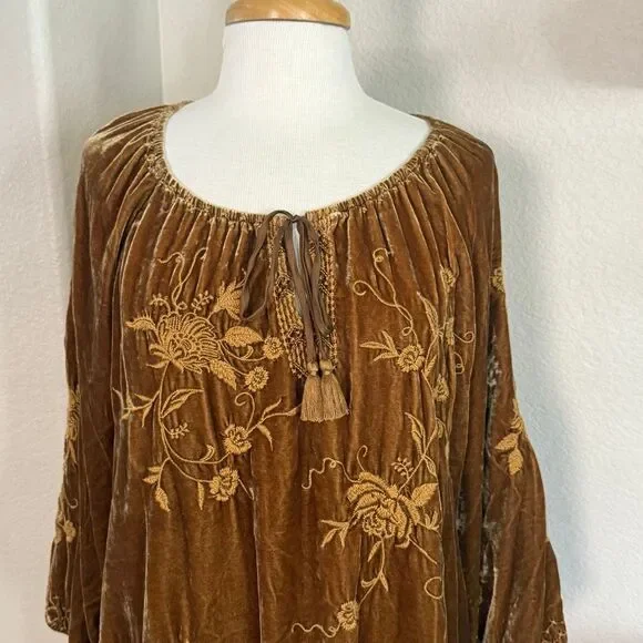 Johnny Was Velvet Tunic Peasant Blouse Large - Picture 7 of 14
